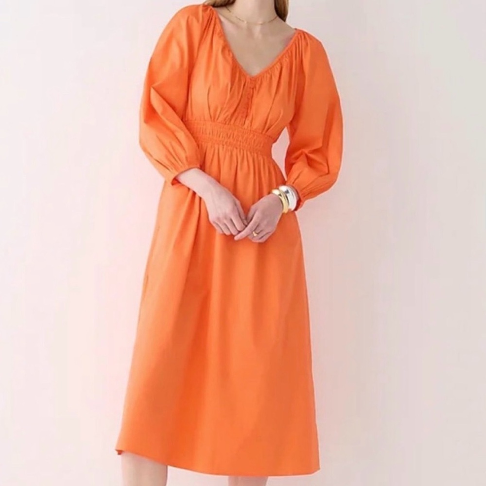J. Crew Orange V-Neck Long Sleeve Maxi Dress